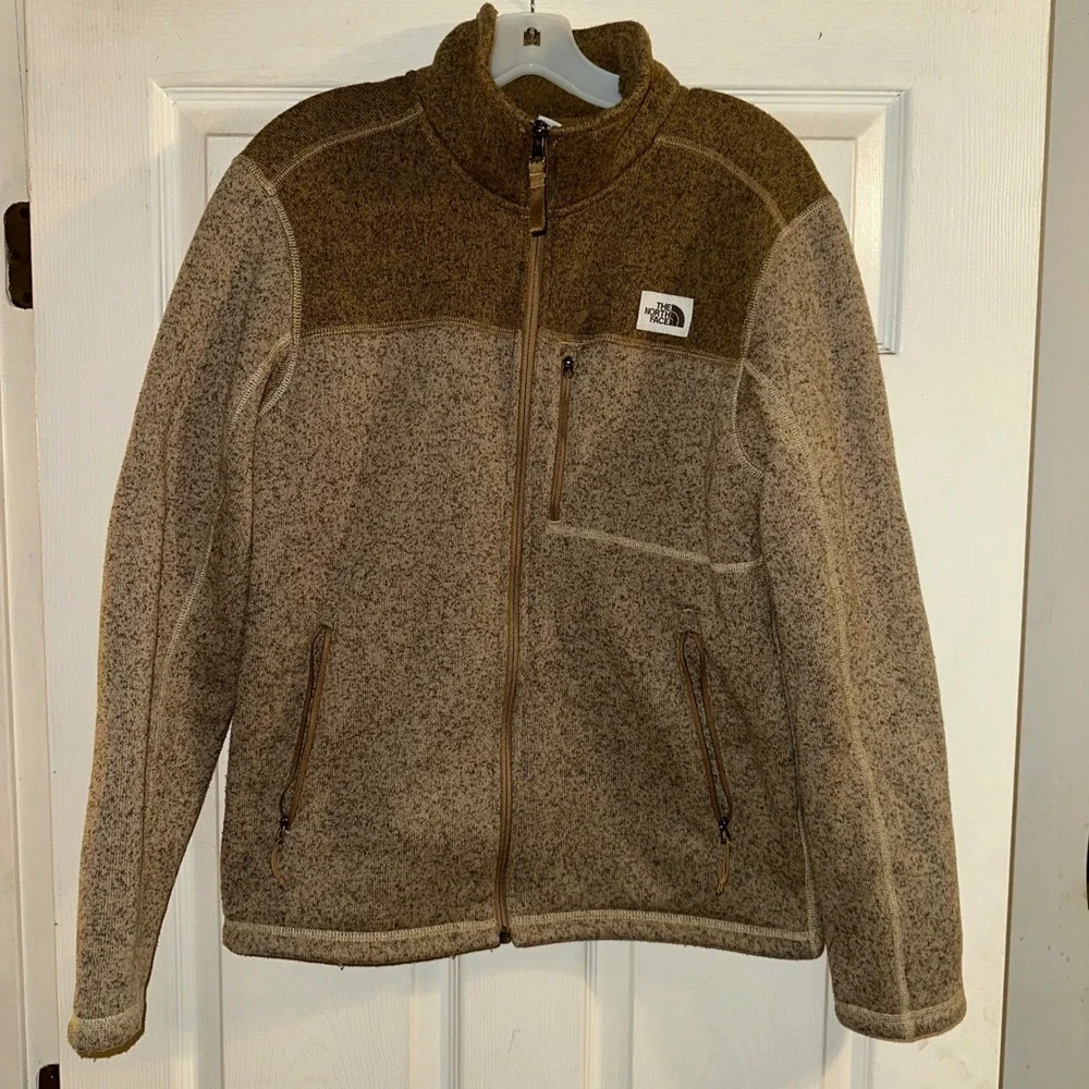 The North Face Mens Gordon Lyons Fleece Jacket Full Zip Sweater Brown Tan Size M